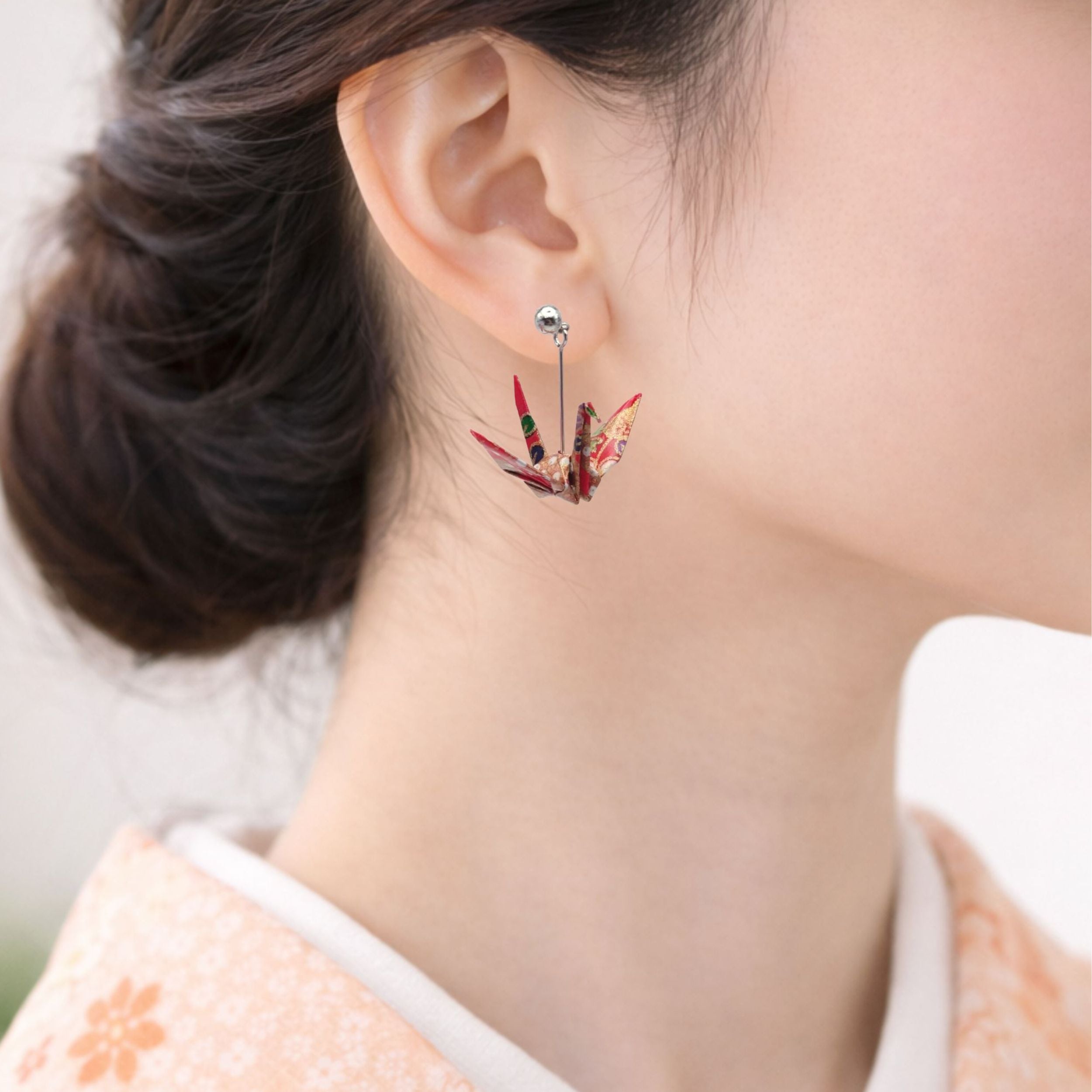 のレン 折鶴ピアス / 折り紙アクセサリー ニッケルフリー金属使用 箱入り