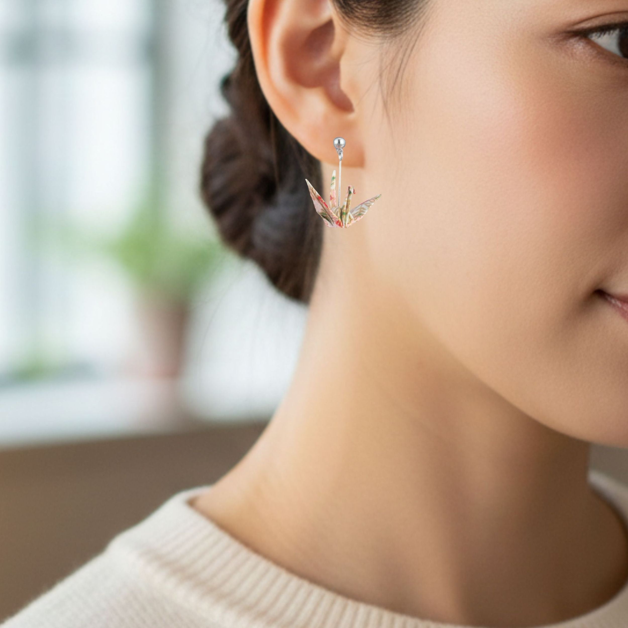 のレン 折鶴ピアス / 折り紙アクセサリー ニッケルフリー金属使用 箱入り