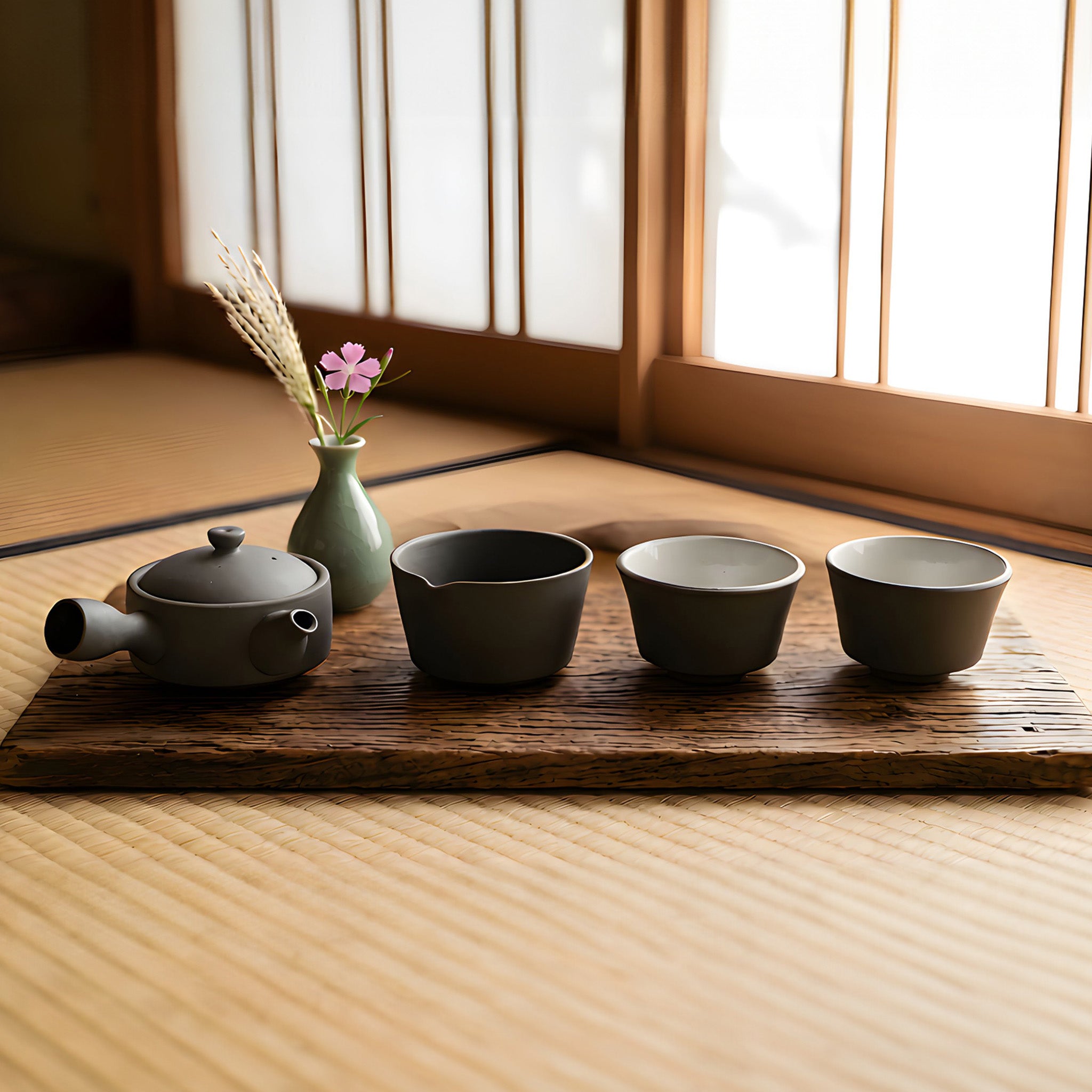 かもしか道具店 茶時間 萬古焼 急須 直 150mlセット / 湯さまし・湯飲み2点・急須150ml 4点セット