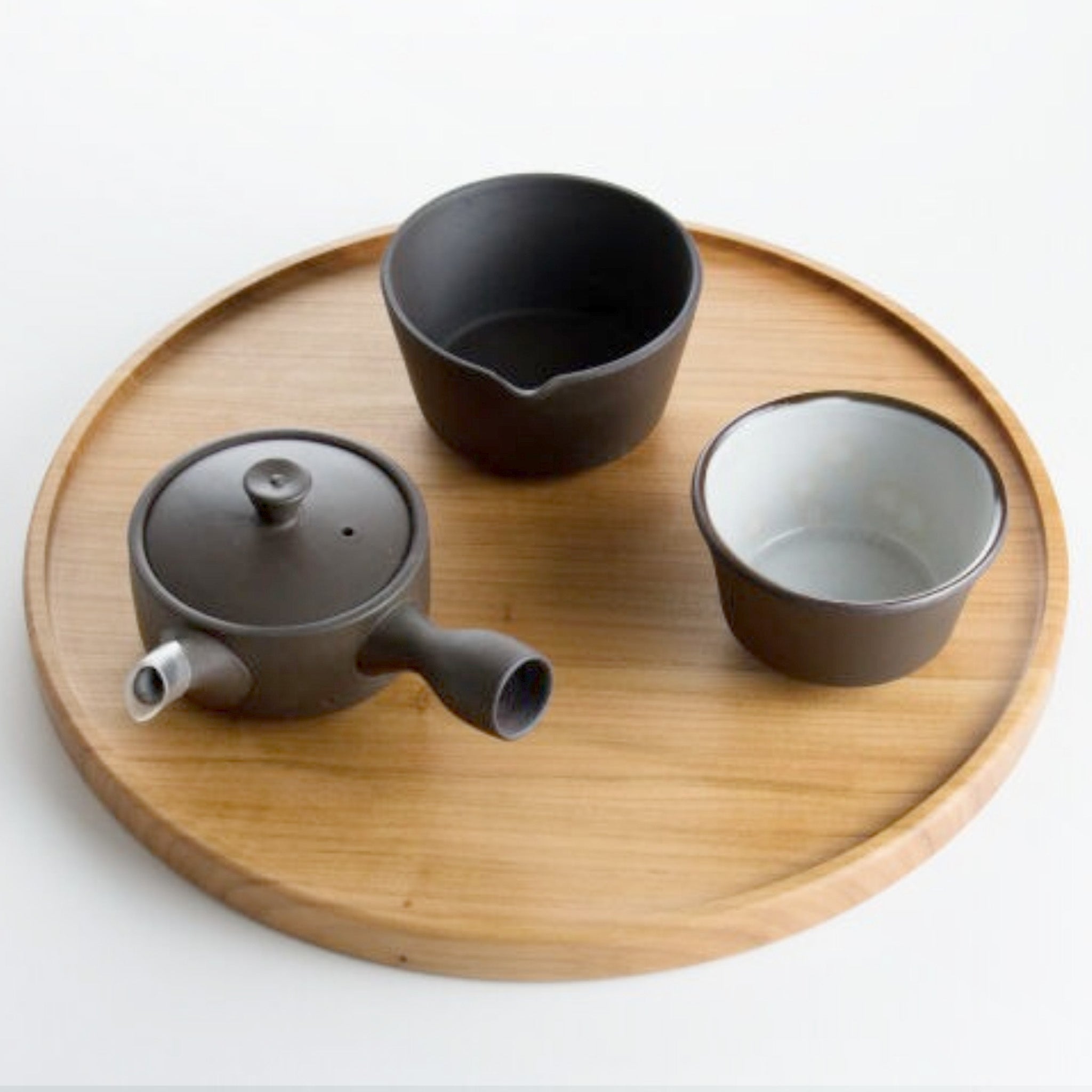 かもしか道具店 茶時間 萬古焼 急須 直 100mlセット / 湯さまし・湯飲み・急須100ml 3点セット