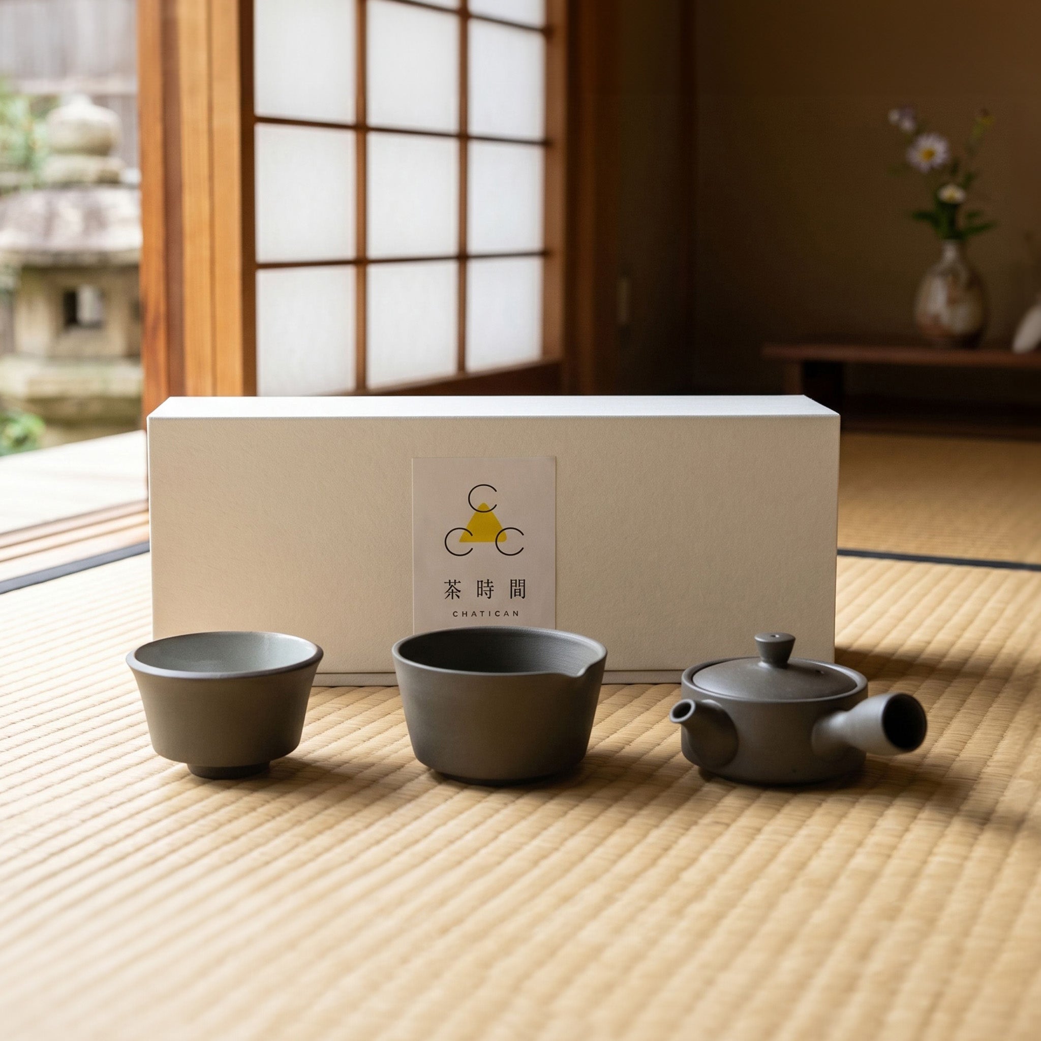 かもしか道具店 茶時間 萬古焼 急須 直 100mlセット / 湯さまし・湯飲み・急須100ml 3点セット