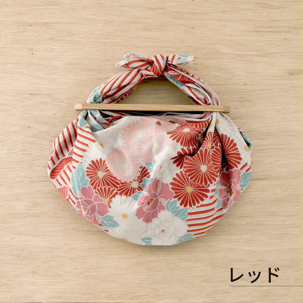 のレン 風呂敷と風呂敷パッチンセット 中 - レトロフラワー / 風呂敷サイズ70cm 綿100%