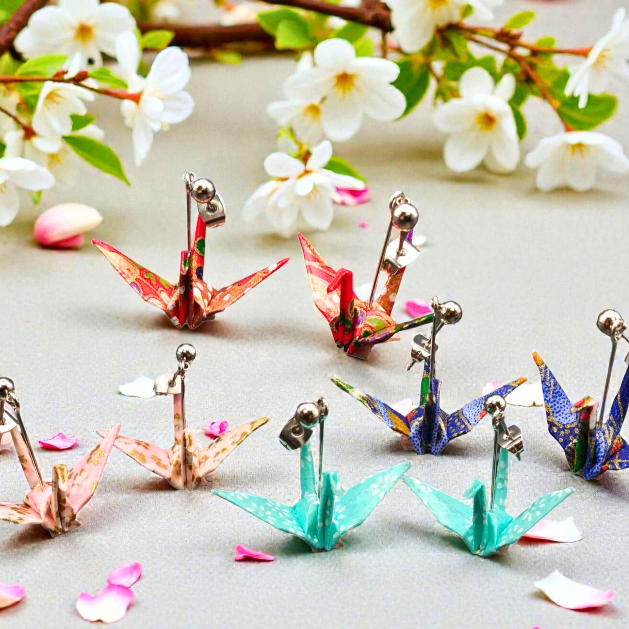 のレン 折鶴ピアス / 折り紙アクセサリー ニッケルフリー金属使用 箱入り