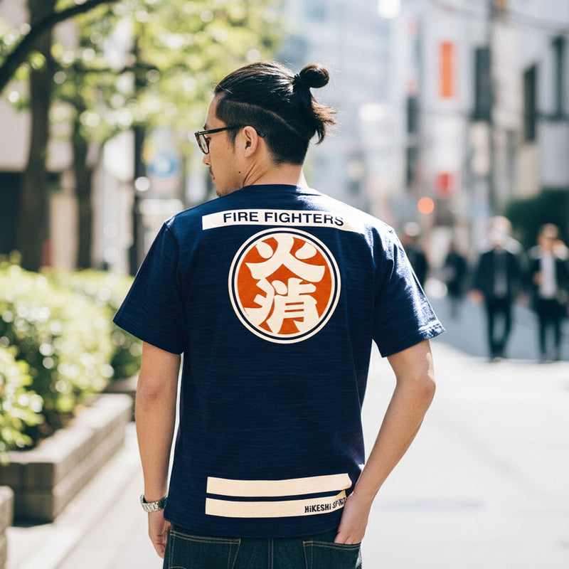 HiKESHi SPiRiT NEW 抜染OD火消Tシャツ ネイビー
